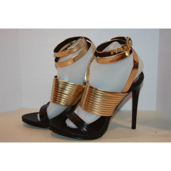 DMSX Donald Pliner Women's 9 Metallic Gold and Black Sammy heels - New - Picture 4 of 7